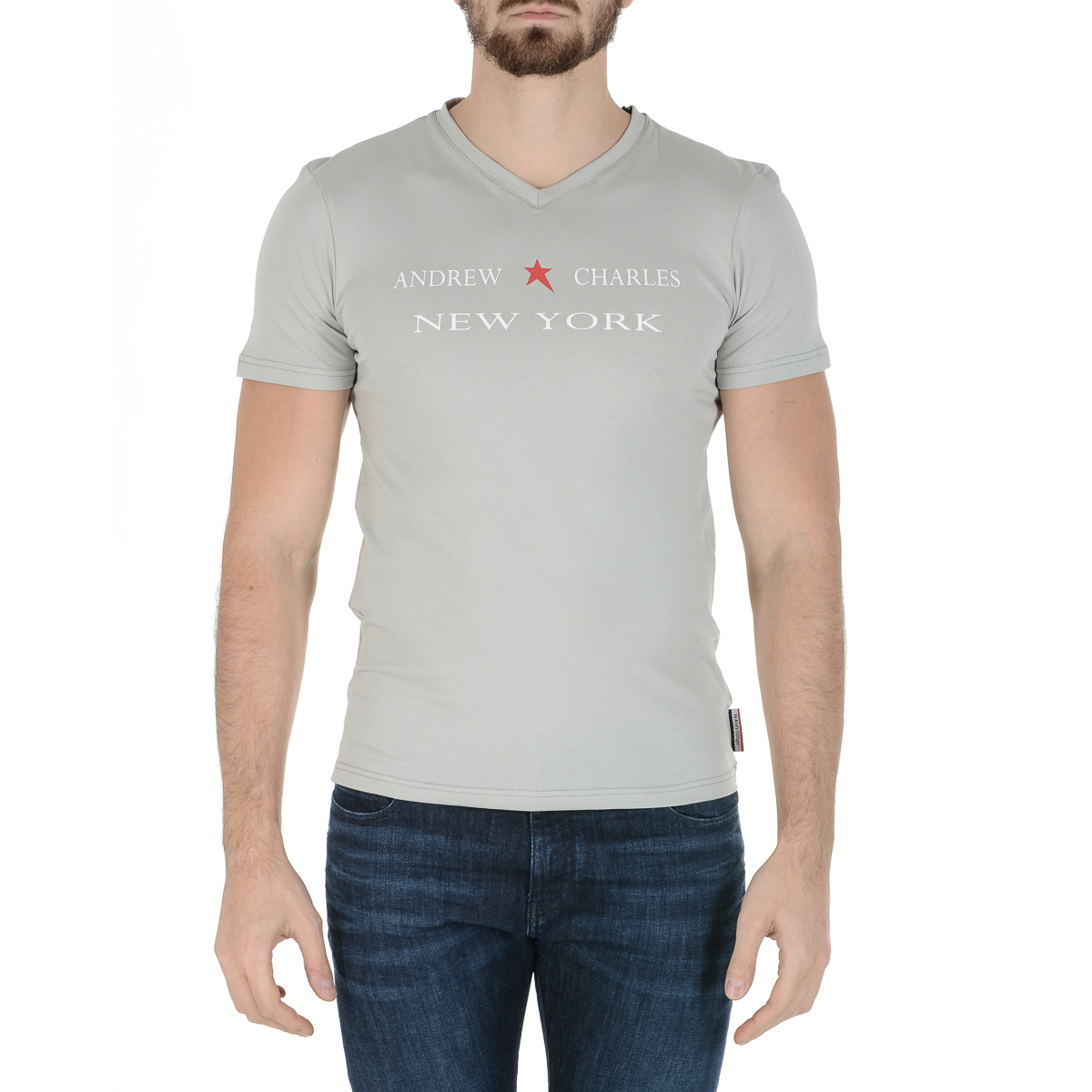 Andrew Charles T-shirt da uomo a maniche corte con scollo a V grigio chiaro KENAN