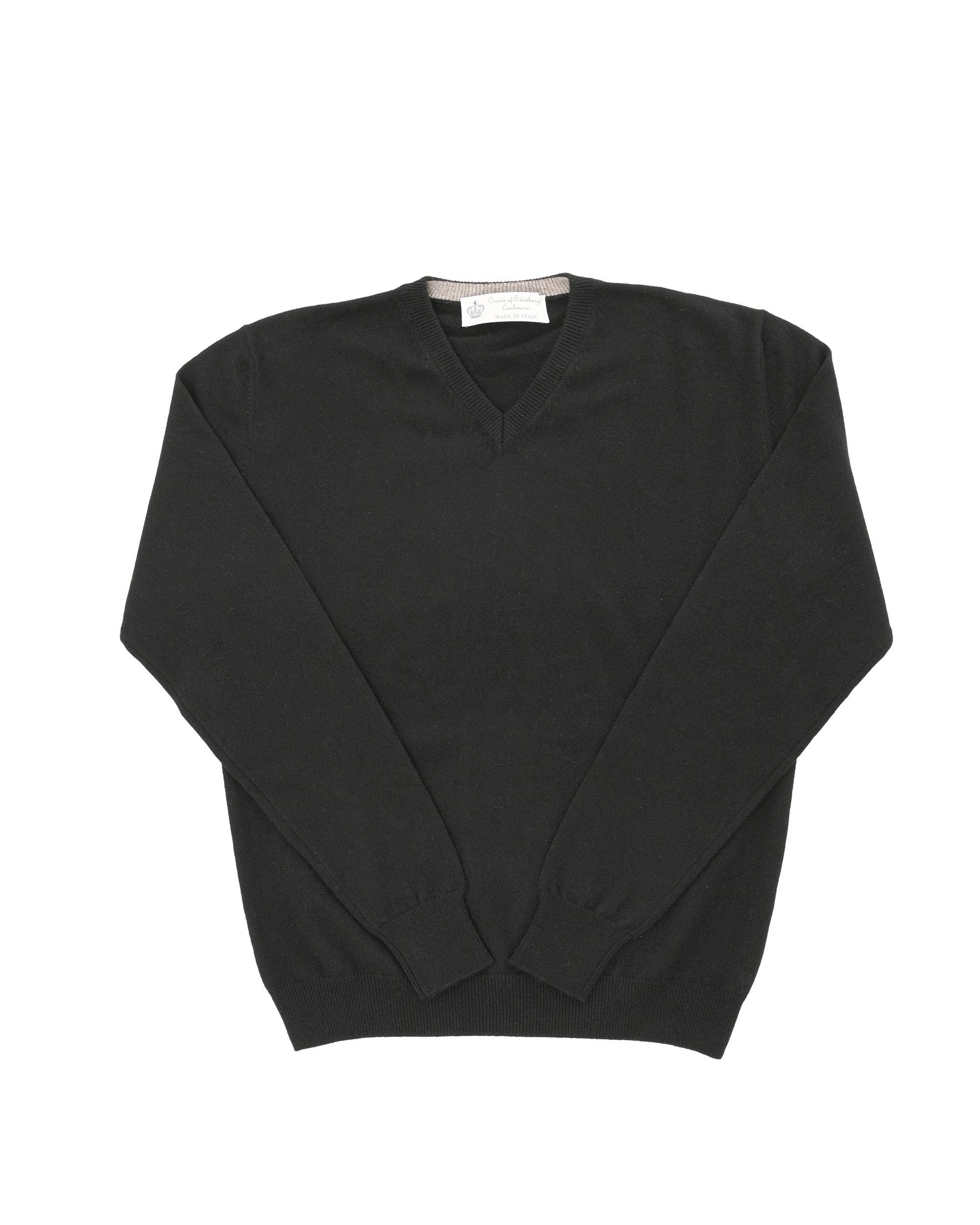 Maglione da uomo in cashmere con scollo a V Crown of Edinburgh COE 0012 NERO