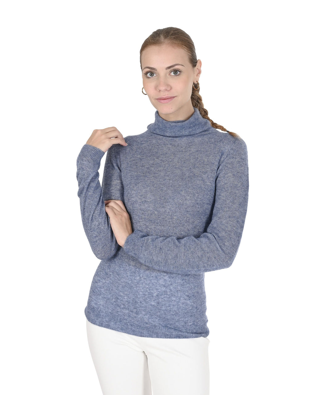 Maglione dolcevita da donna in cashmere Crown of Edinburgh COE 0019 BLU MELANGE