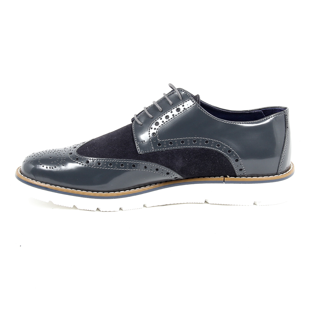 Andrew Charles Mens Brogue Oxford Shoe 914 ABRASIVATO CAM GRIGIO BLEU
