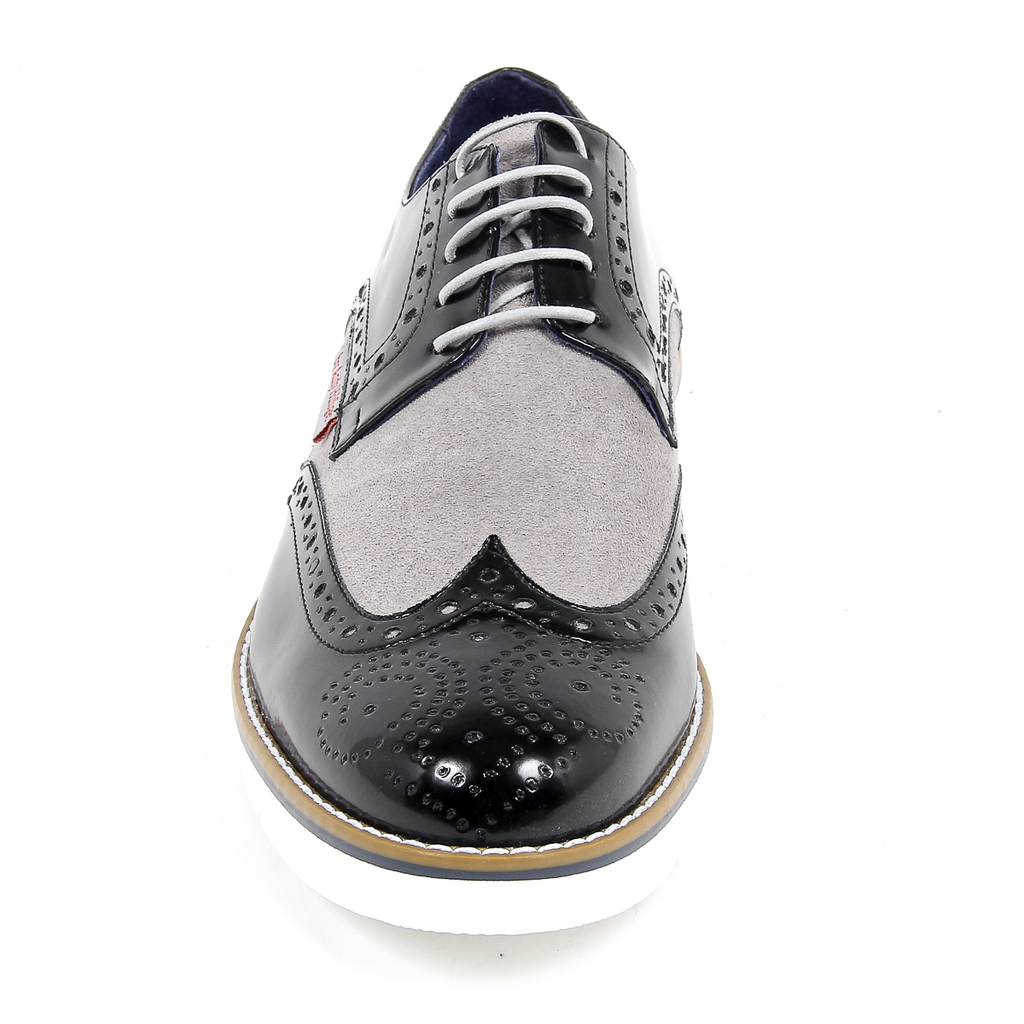 Andrew Charles Mens Brogue Oxford Shoe 914 ABRASIVATO CAM NERO GRIGIO