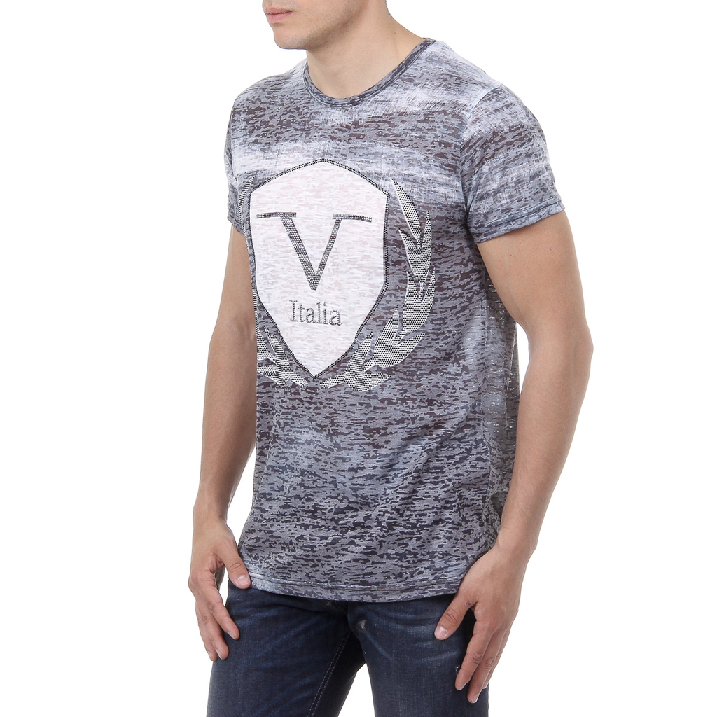 V 1969 Italia T-shirt da uomo a maniche corte con scollo tondo nera LOGAN