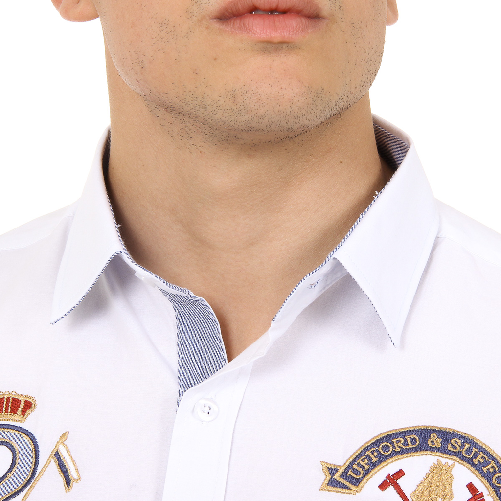 Ufford & Suffolk Polo Club Camicia da uomo a maniche lunghe US010 BIANCO