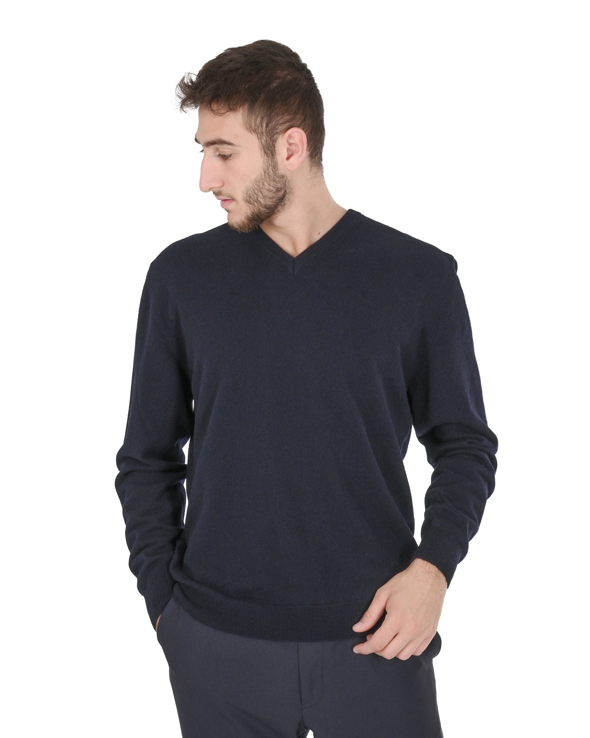 Maglione da uomo in cashmere con scollo a V Crown of Edinburgh COE 0012 BLU NAVY