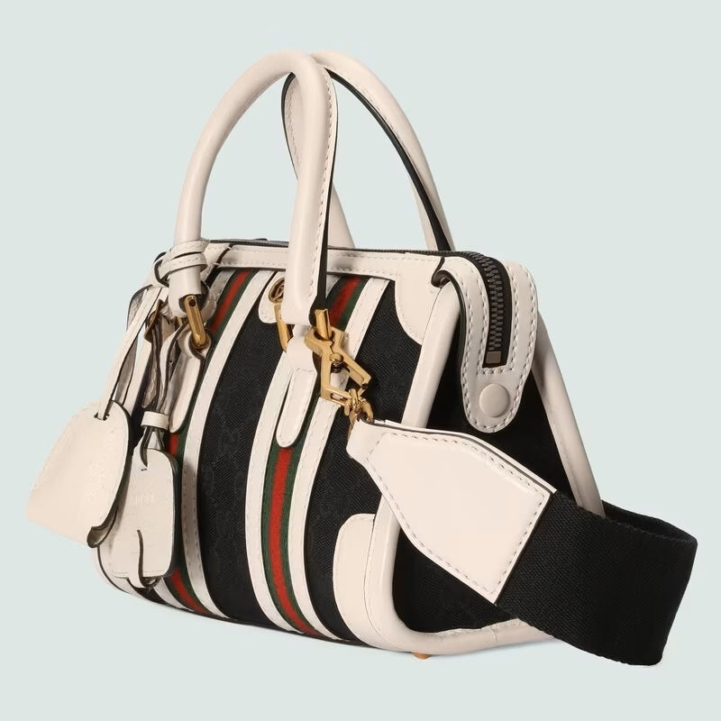 Borsa a tracolla Gucci GG Monogram e pelle nera e bianca