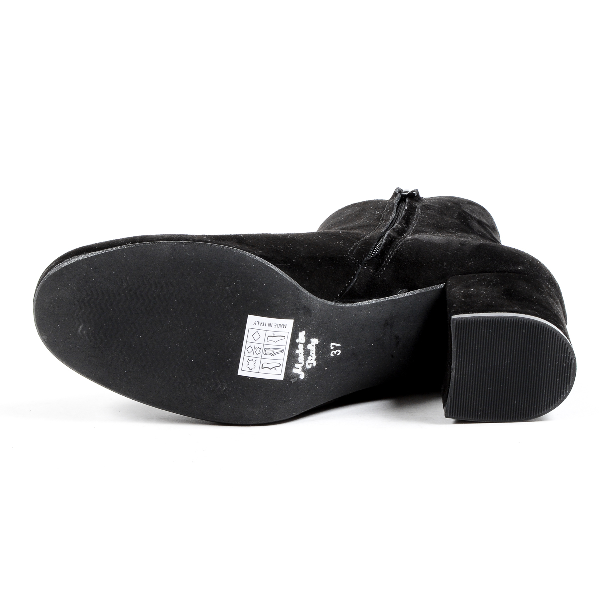 V 1969 Italia Stivaletto con tacco da donna nero MAD