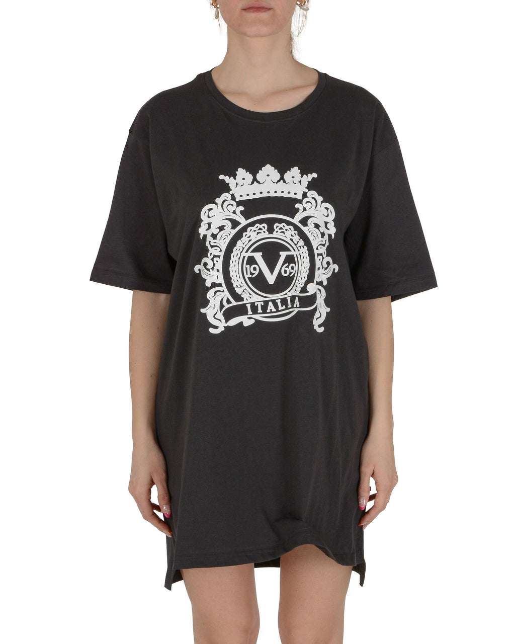 19V69 Italia T-shirt lunga da donna grigio scuro VESTITO DARK GREY