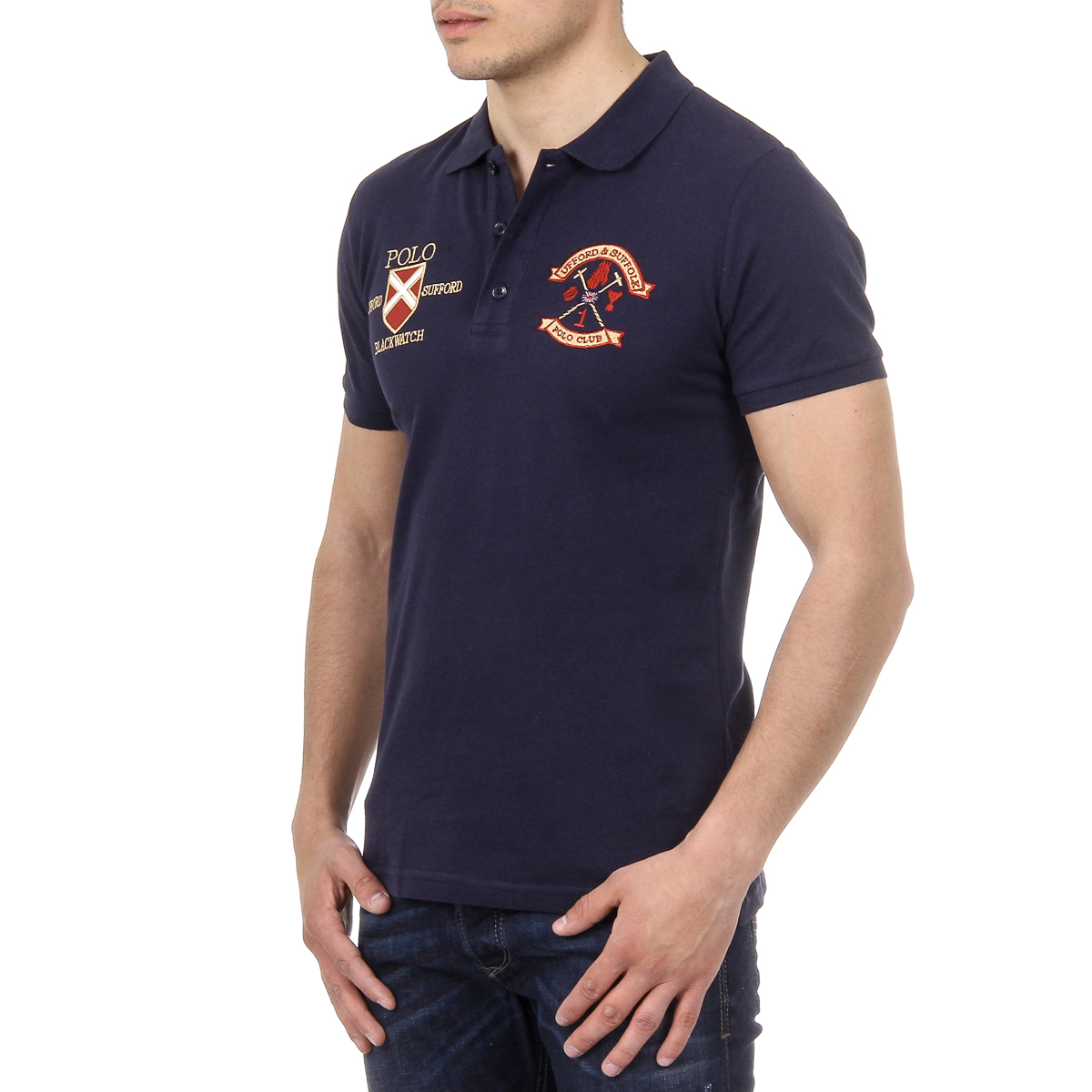 Polo da uomo a maniche corte Ufford & Suffolk Polo Club US007 BLU NAVY