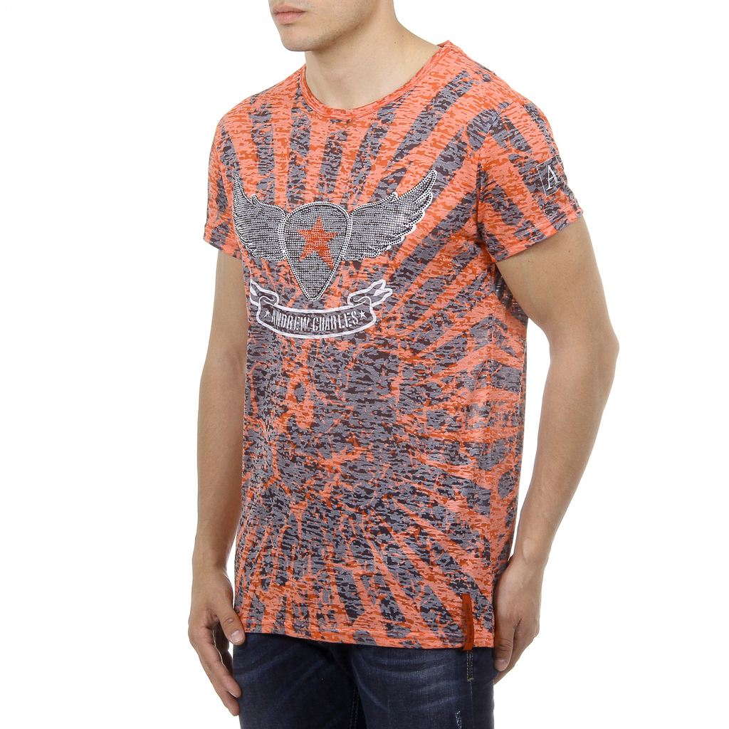 Andrew Charles T-shirt da uomo a maniche corte con scollo rotondo, rossa CALEB