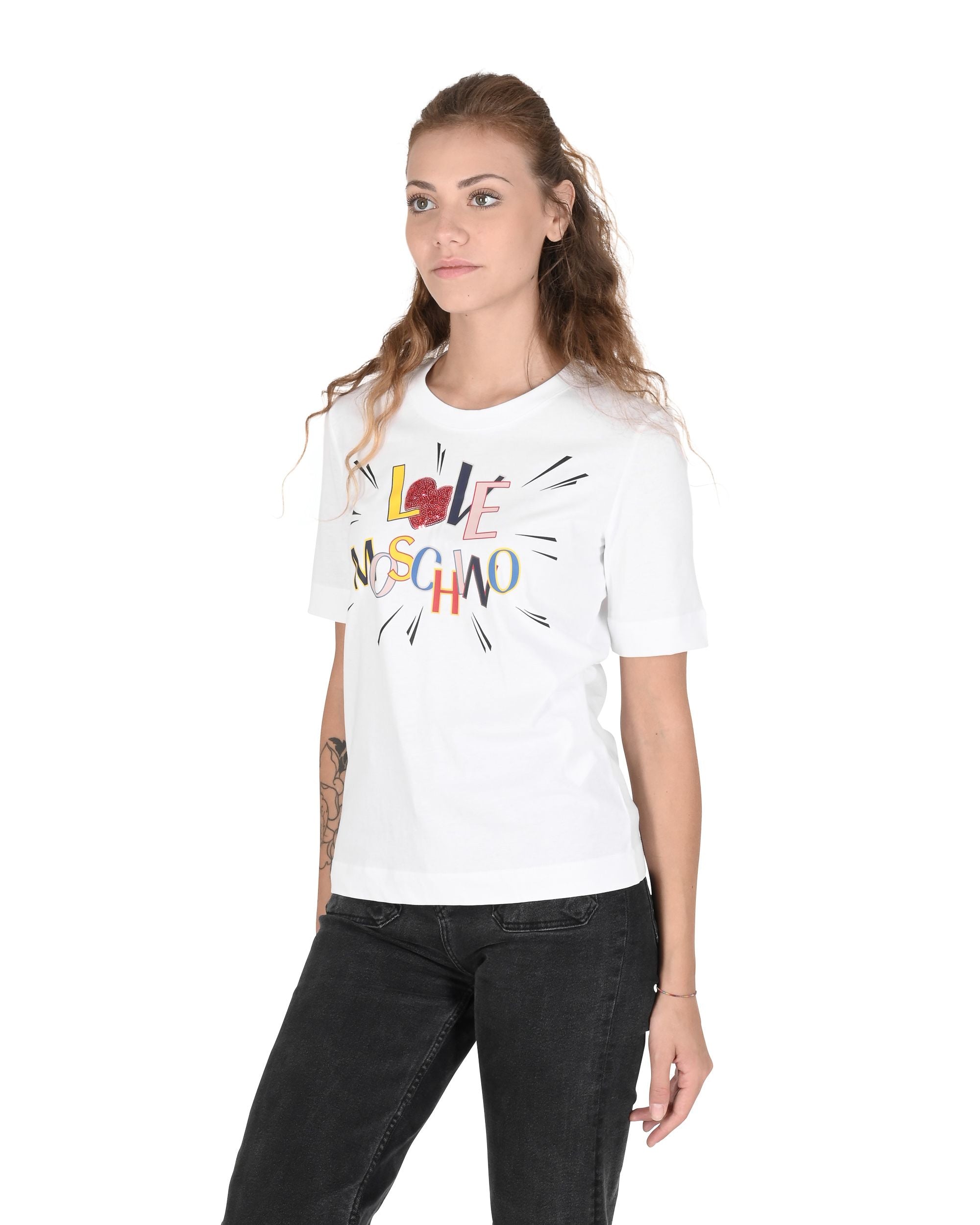 T-shirt da donna Love Moschino W 4 F15 3E M 3876 A00 BIANCO OTTICO