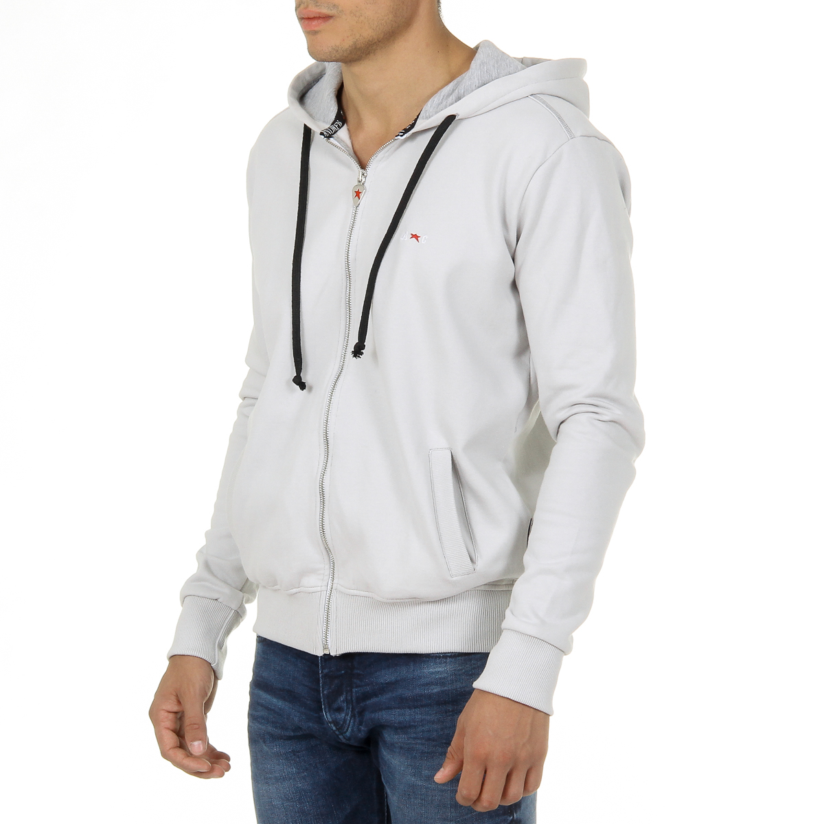 Felpa con cappuccio da uomo Andrew Charles con cerniera, maniche lunghe, scollo rotondo, grigio chiaro FELA