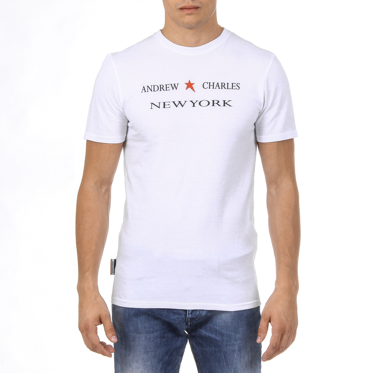 Andrew Charles T-shirt da uomo a maniche corte con scollo rotondo, bianca KEITA