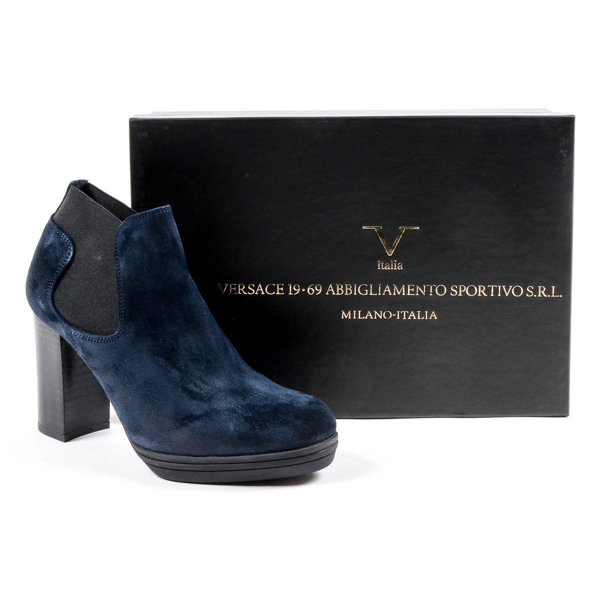 V 1969 Italia Stivaletto con tacco da donna blu GRACY