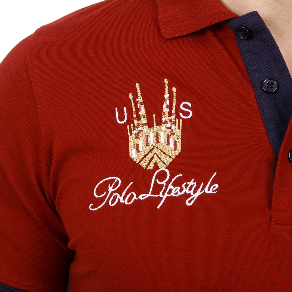 Polo da uomo a maniche corte Ufford & Suffolk Polo Club US005 BORDEAUX