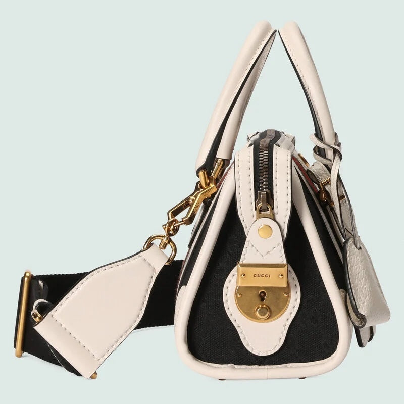 Borsa a tracolla Gucci GG Monogram e pelle nera e bianca