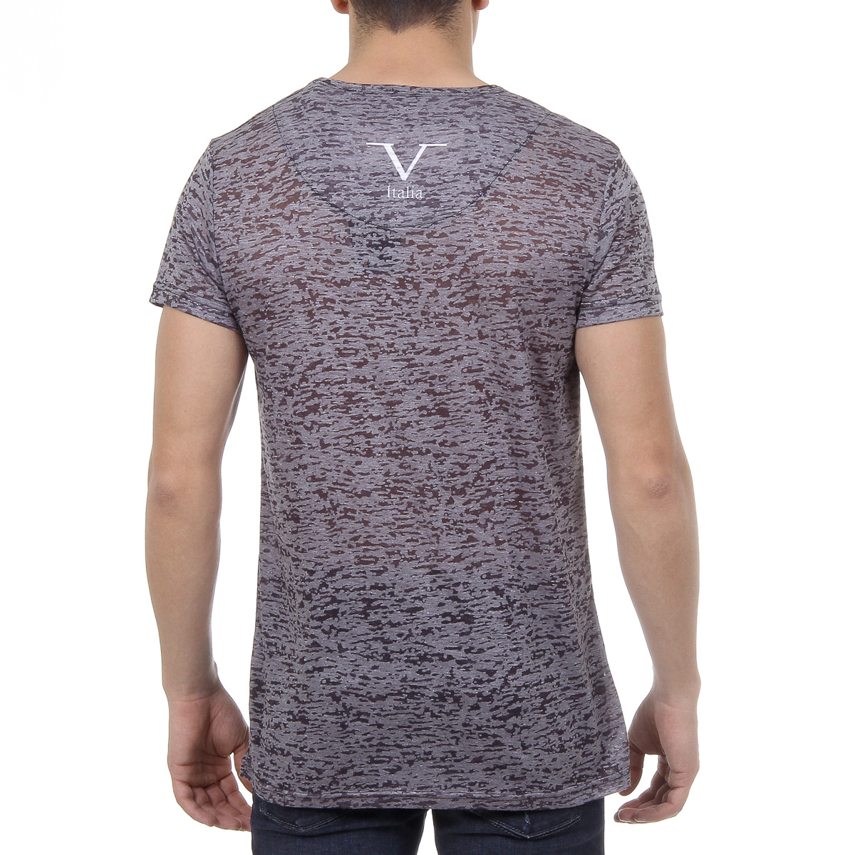V 1969 Italia T-shirt da uomo a maniche corte con scollo a V nera DANIEL