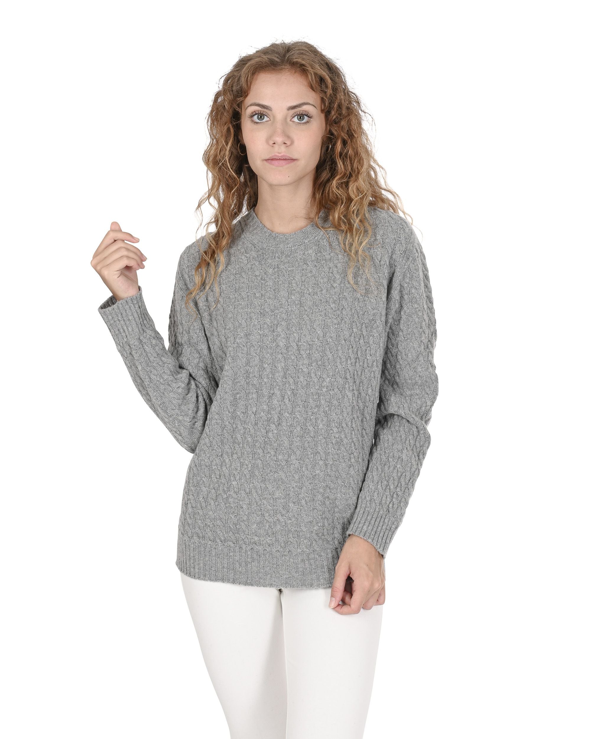Maglione girocollo da donna in cashmere Crown of Edinburgh COE 0013 GRIGIO