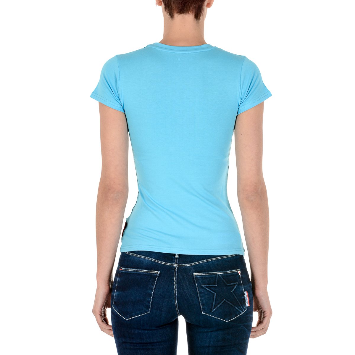 Andrew Charles T-shirt da donna a maniche corte con scollo tondo, blu chiaro TARANA