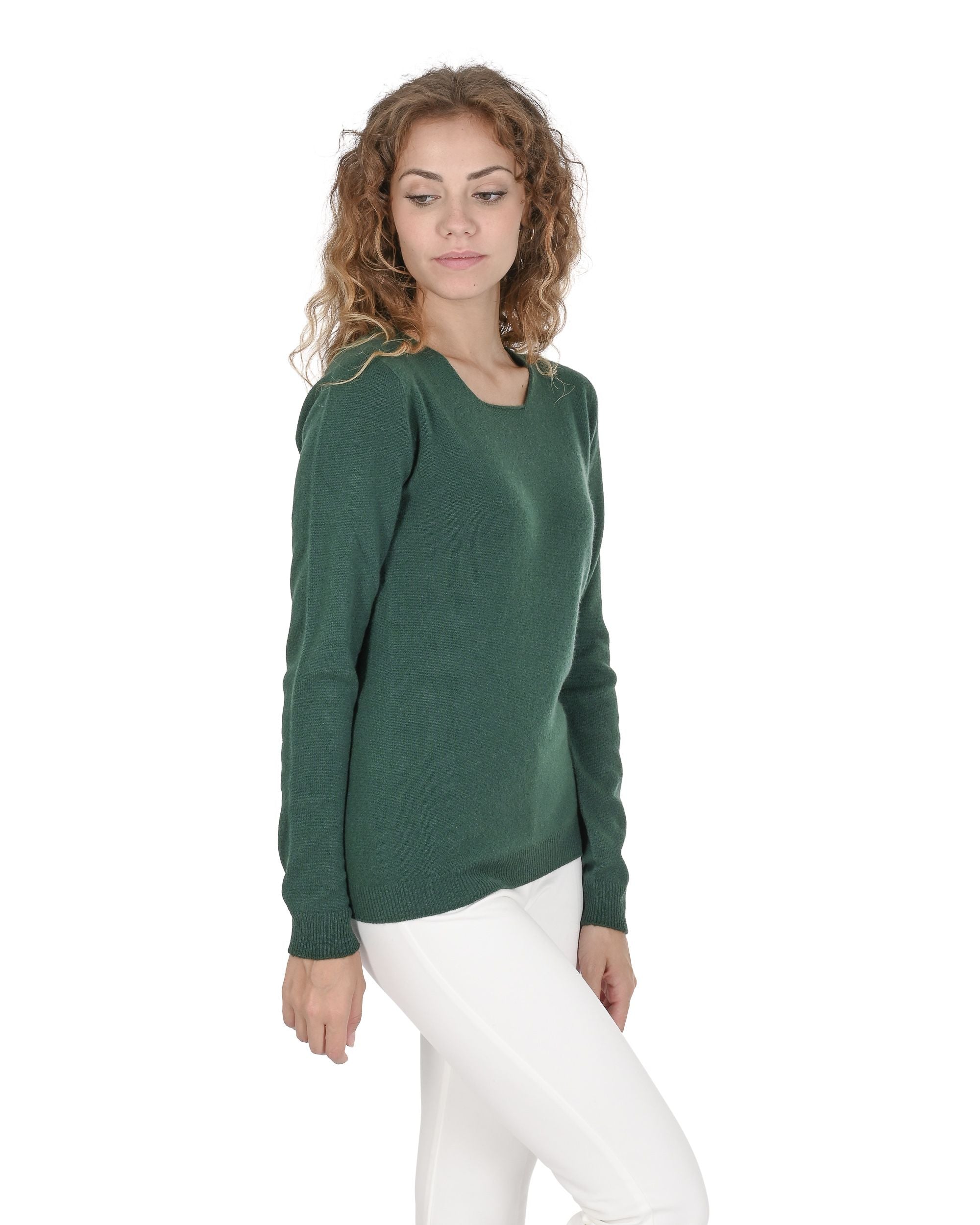 Maglione da donna in cashmere con scollo quadrato Crown of Edinburgh COE 0024 VERDE BOTTIGLIA