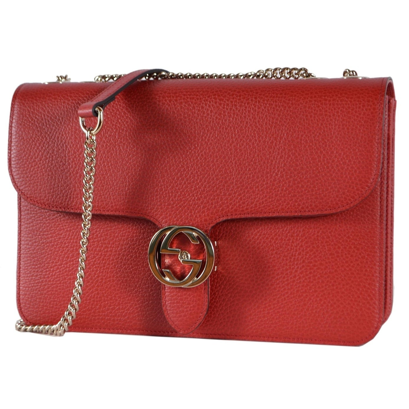Borsa Gucci Interlocking in pelle con catena rossa
