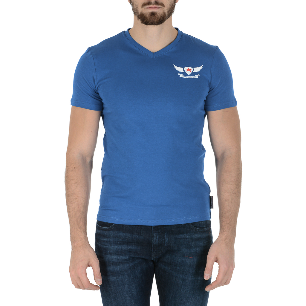 Andrew Charles Maglietta da uomo a maniche corte con scollo a V blu KENAN