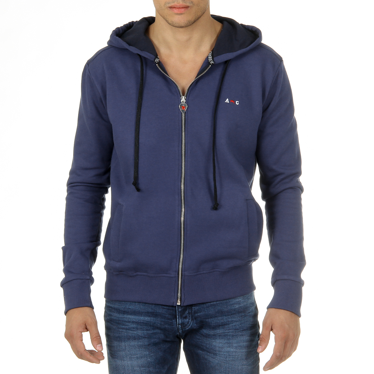 Felpa con cappuccio da uomo Andrew Charles con cerniera, maniche lunghe, scollo rotondo, blu FELA