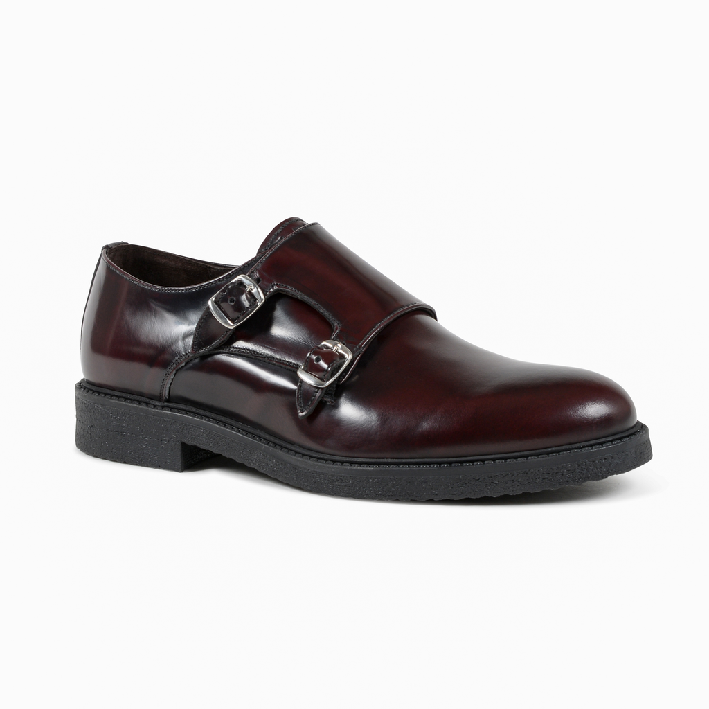 19V69 Italia Mens Double Buckle Shoe Bordeaux 1210 G ABRASIVATO BORDEAUX