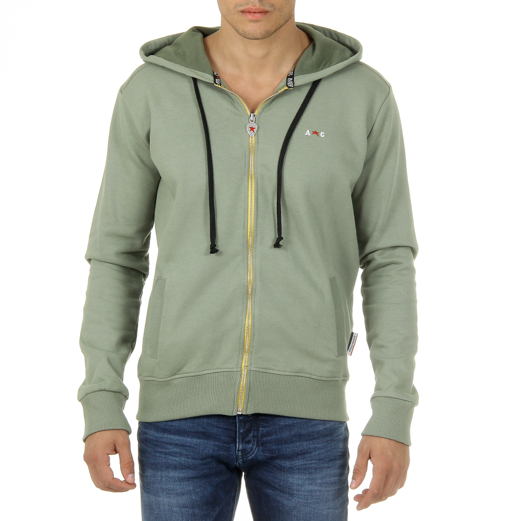 Felpa con cappuccio da uomo Andrew Charles con cerniera, maniche lunghe, scollo rotondo, verde FELA