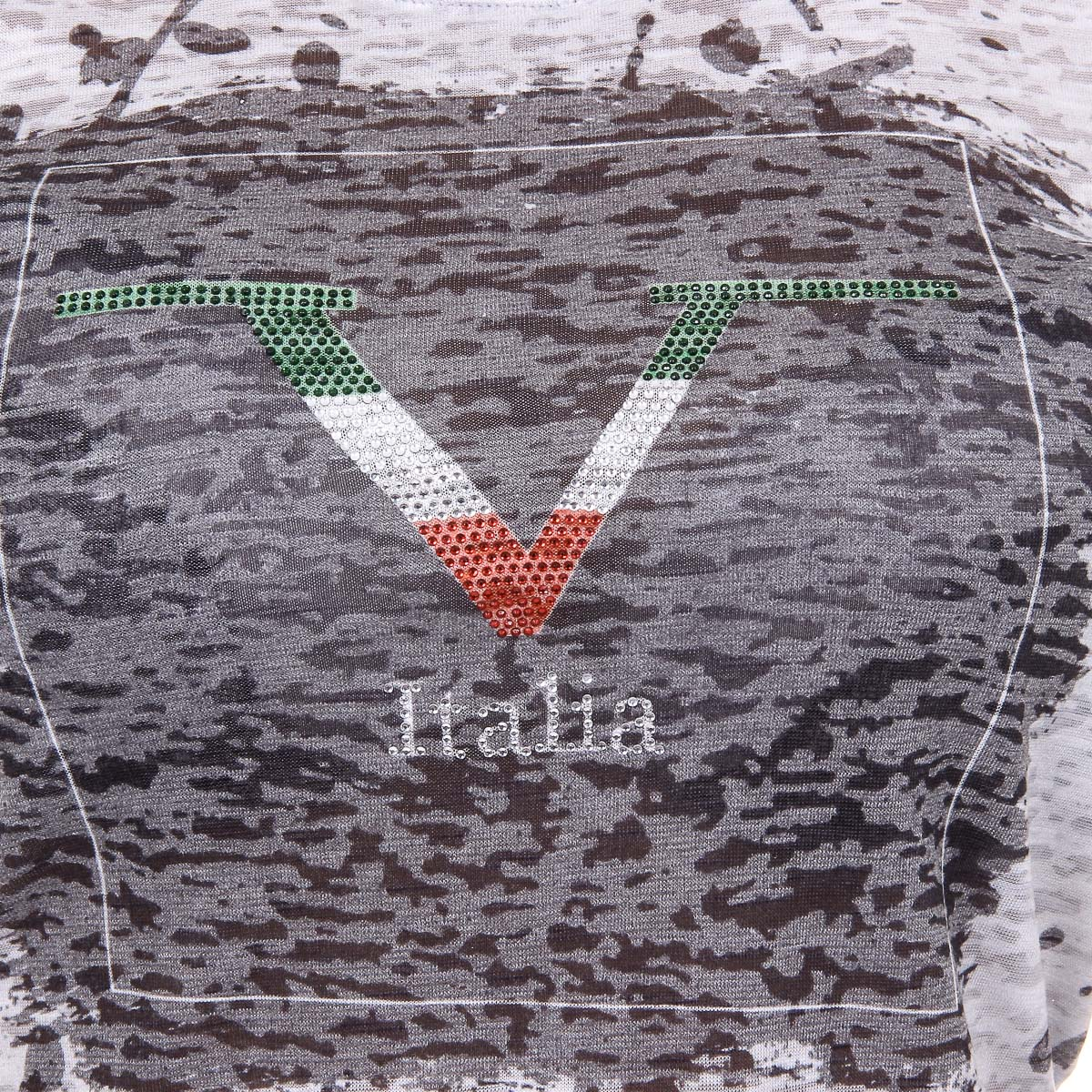 V 1969 Italia T-shirt da donna a maniche corte con scollo rotondo, grigia AVA