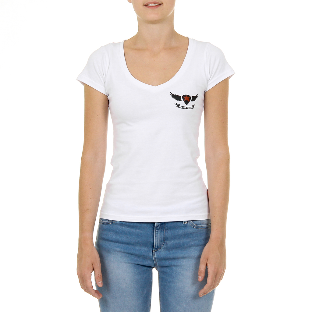 Andrew Charles T-shirt da donna a maniche corte con scollo a V, bianca TAPIWA