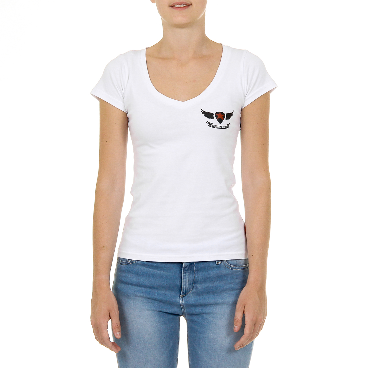 Andrew Charles T-shirt da donna a maniche corte con scollo a V, bianca TAPIWA