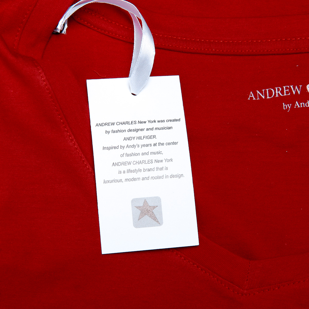 Andrew Charles T-shirt da donna a maniche corte con scollo a V, rossa TAPIWA