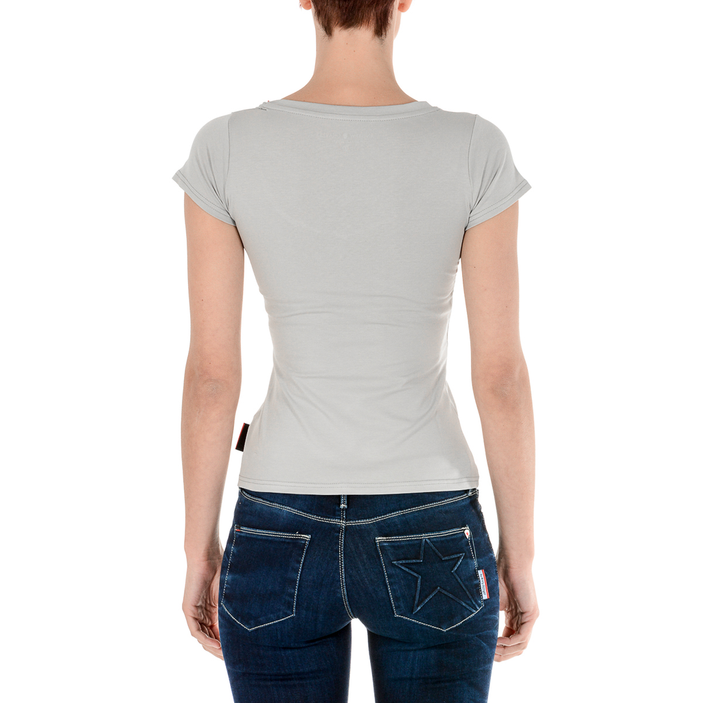 Andrew Charles T-shirt da donna a maniche corte con scollo a V, grigia TAPIWA
