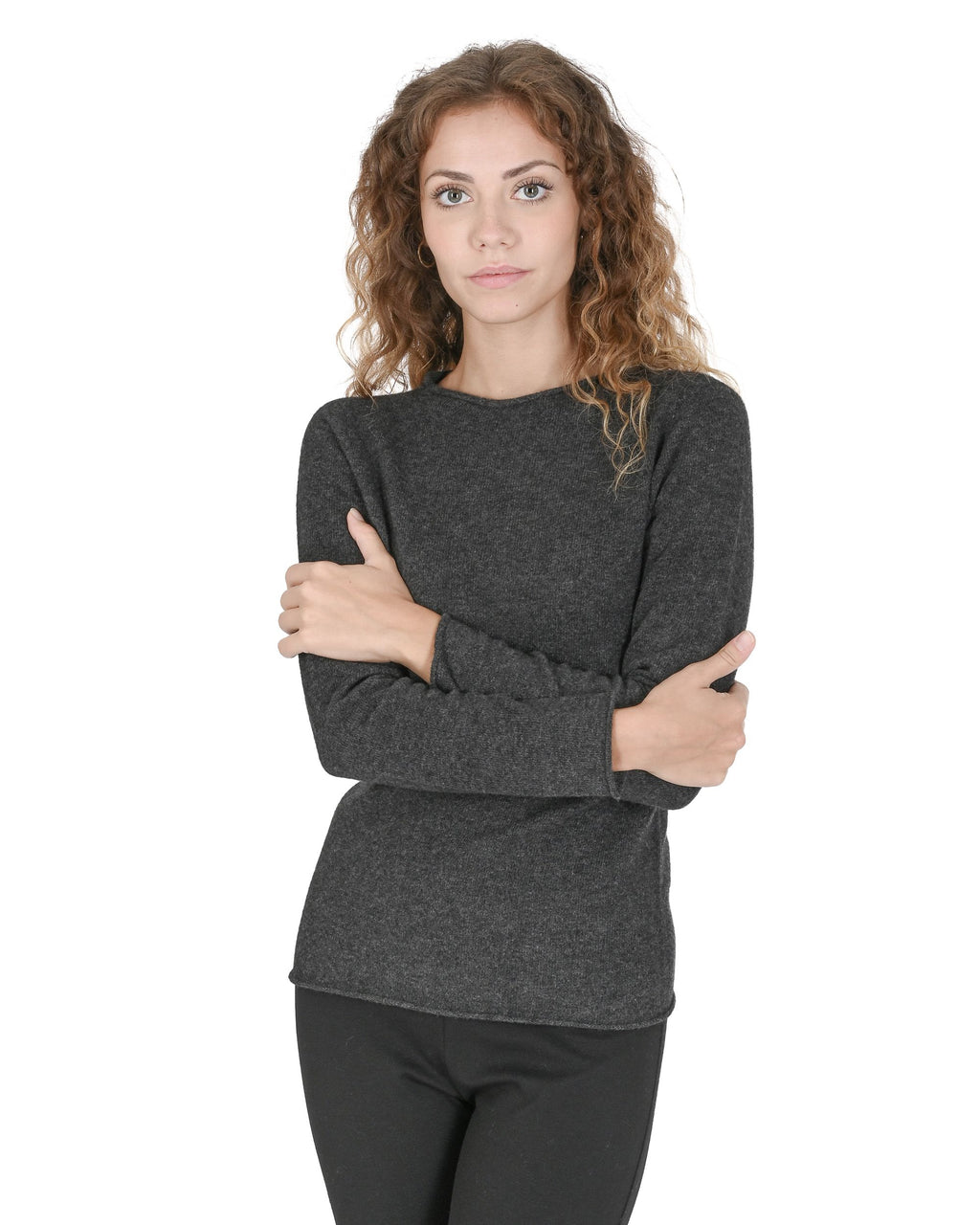 Maglione da donna con scollo a barca in cashmere Crown of Edinburgh COE 007 GRIGIO FERRO