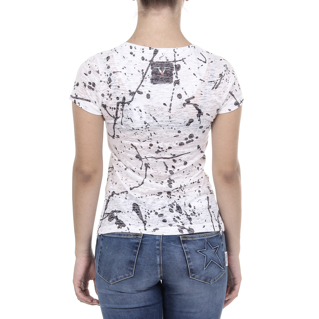 V 1969 Italia T-shirt da donna a maniche corte con scollo rotondo, bianca AVA