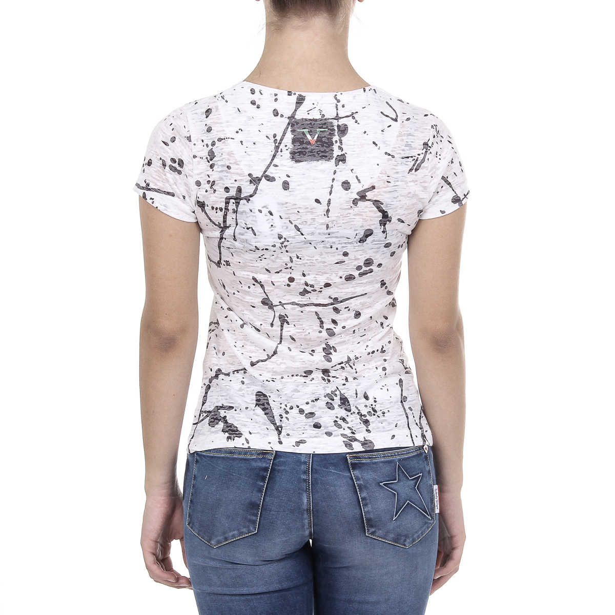 V 1969 Italia T-shirt da donna a maniche corte con scollo rotondo, bianca AVA