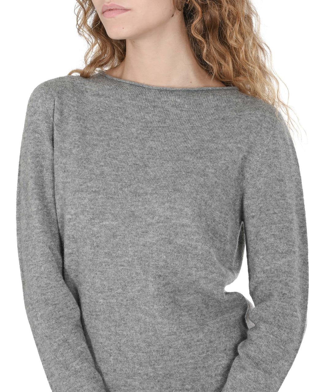 Maglione da donna con scollo a barca in cashmere Crown of Edinburgh COE 0025 GRIGIO