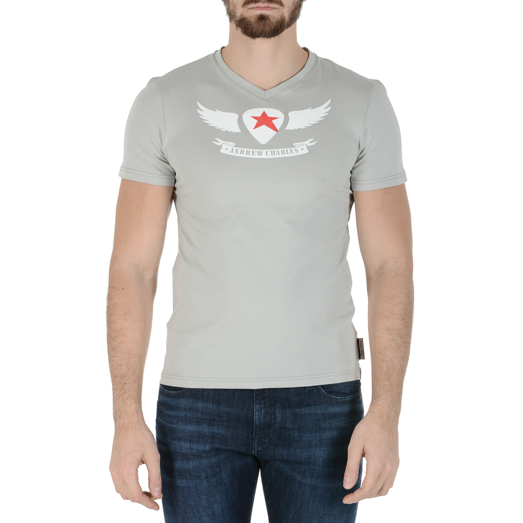 Andrew Charles T-shirt da uomo a maniche corte con scollo a V grigio chiaro KENAN