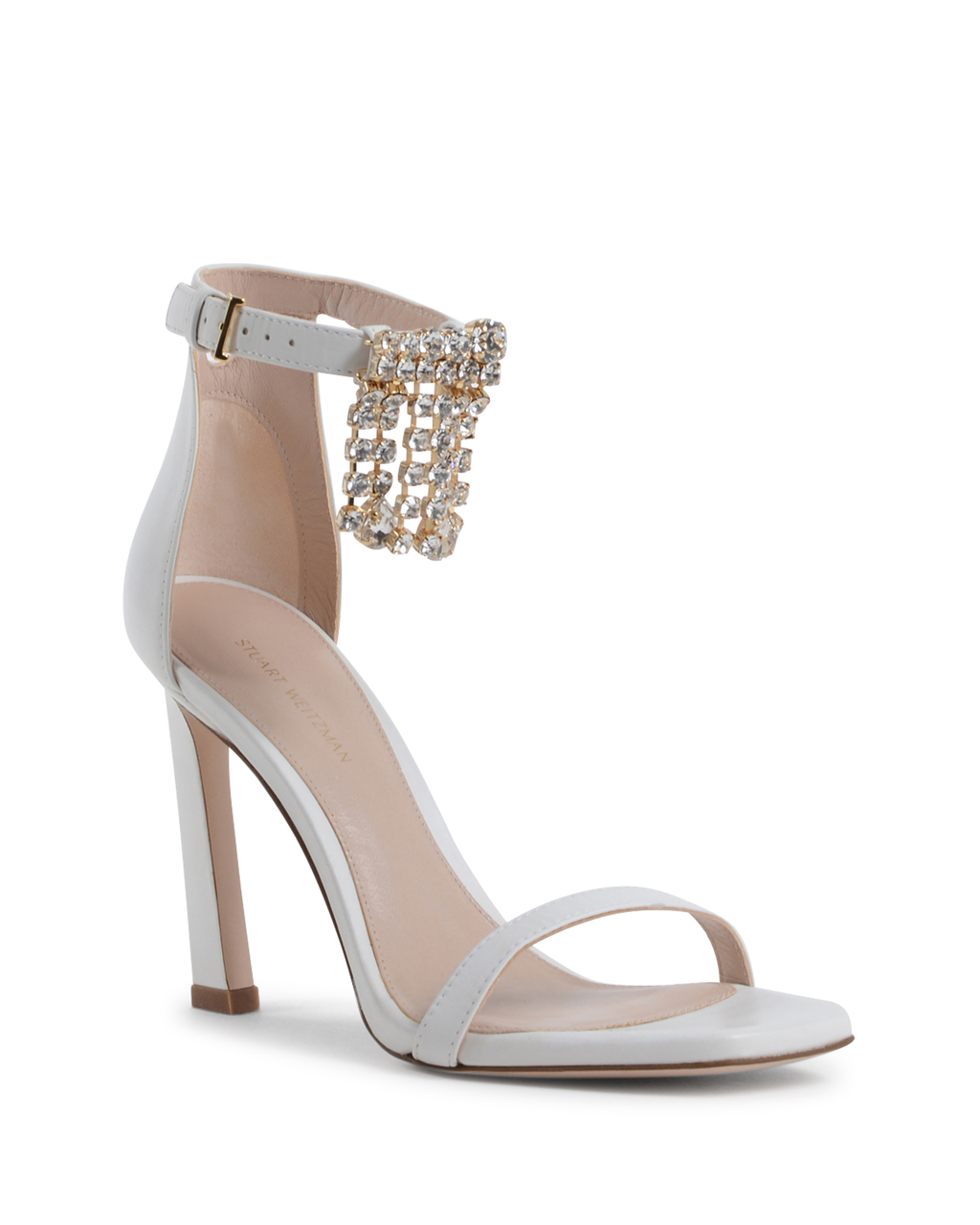 Stuart Weitzman Sandalo con cinturino alla caviglia da donna bianco FRINGESQUARENUDIST