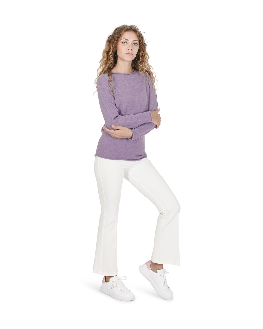 Maglione da donna con scollo a barca in cashmere Crown of Edinburgh COE 0025 AMETHYST