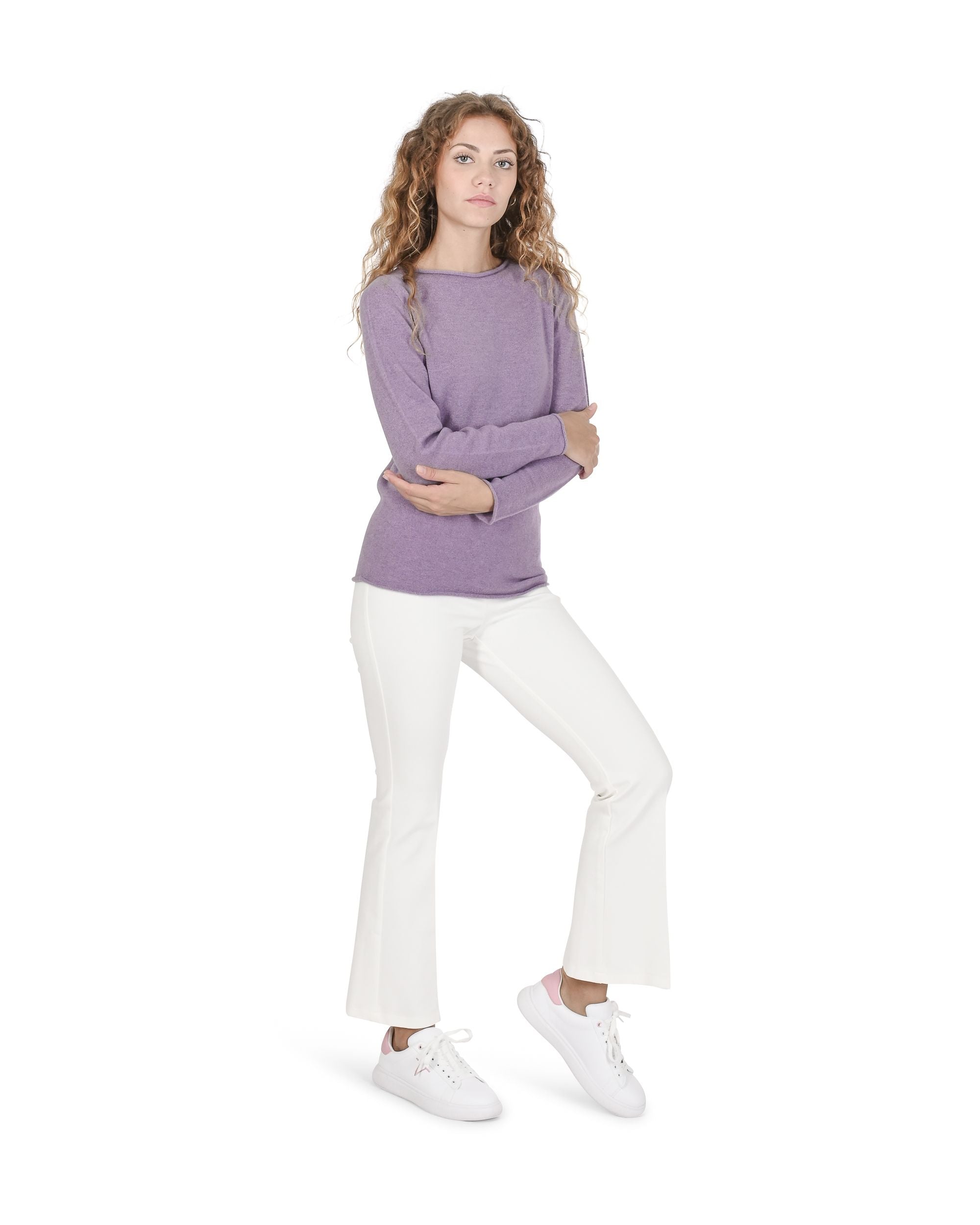 Maglione da donna con scollo a barca in cashmere Crown of Edinburgh COE 0025 AMETHYST