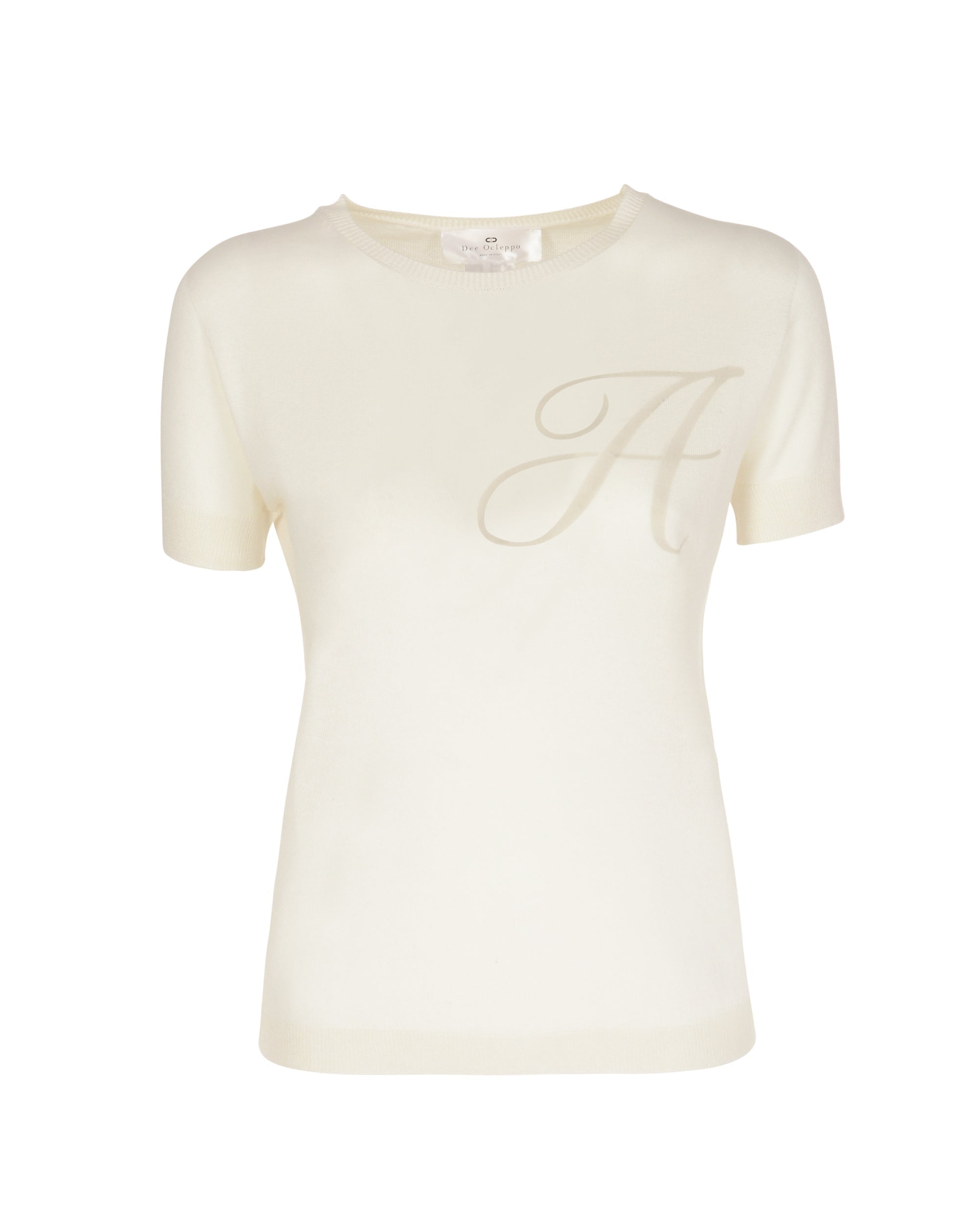 Maglia girocollo estiva in cashmere - Manica corta - Avorio