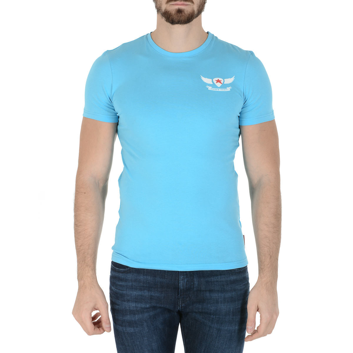 Andrew Charles T-shirt da uomo a maniche corte con scollo rotondo, blu chiaro KEITA