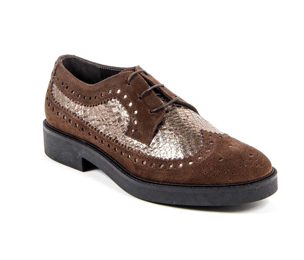 V 1969 Italia Womens Brogue Shoe B1670 VELOUR + PIETRA T. MORO