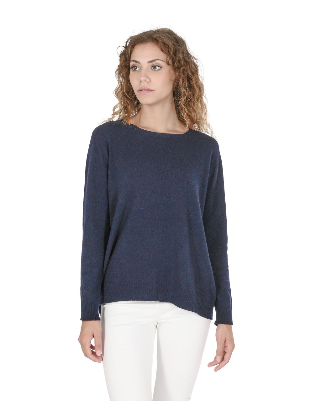 Maglione da donna in cashmere con scollo quadrato Crown of Edinburgh COE 006 BLU NAVY