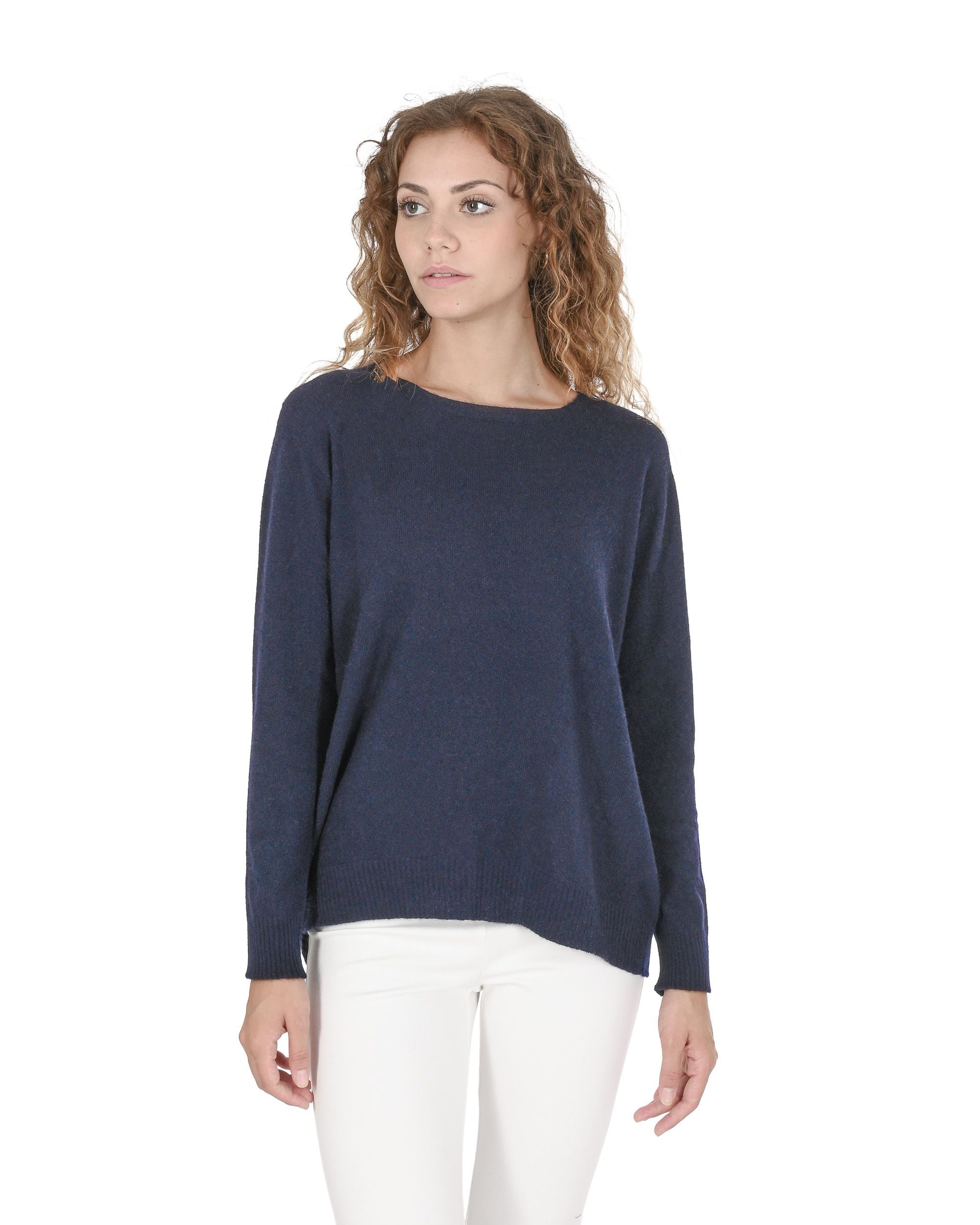 Maglione da donna in cashmere con scollo quadrato Crown of Edinburgh COE 006 BLU NAVY