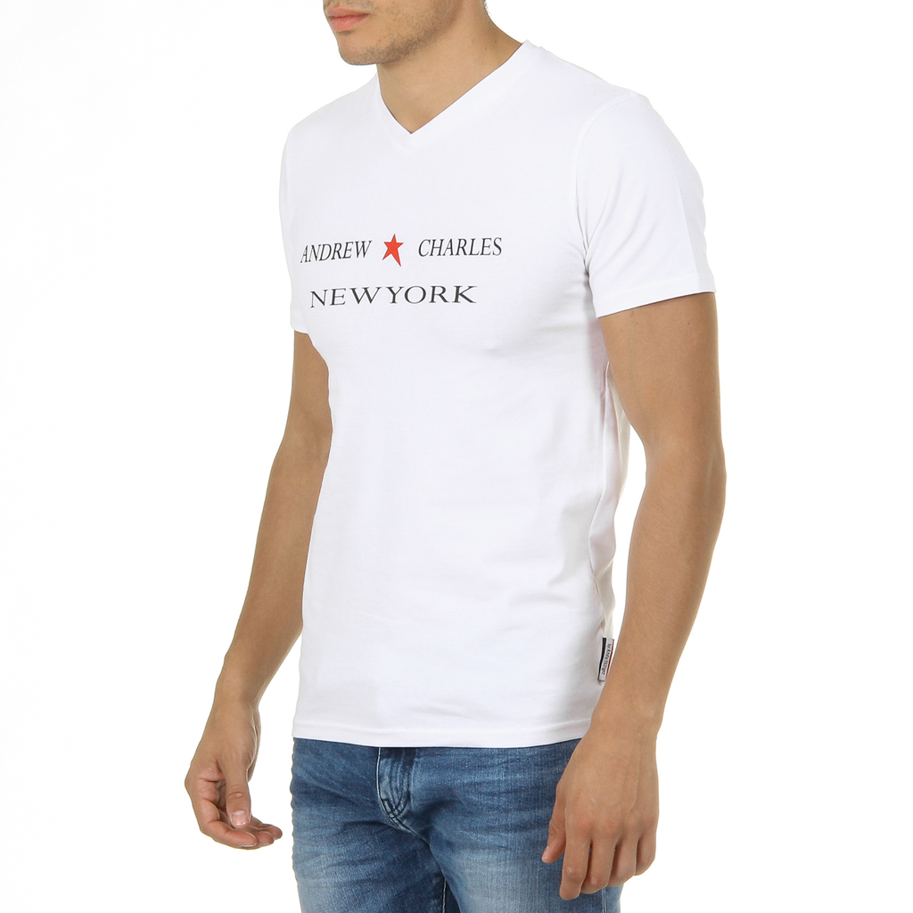 Andrew Charles T-shirt da uomo a maniche corte con scollo a V bianca KENAN