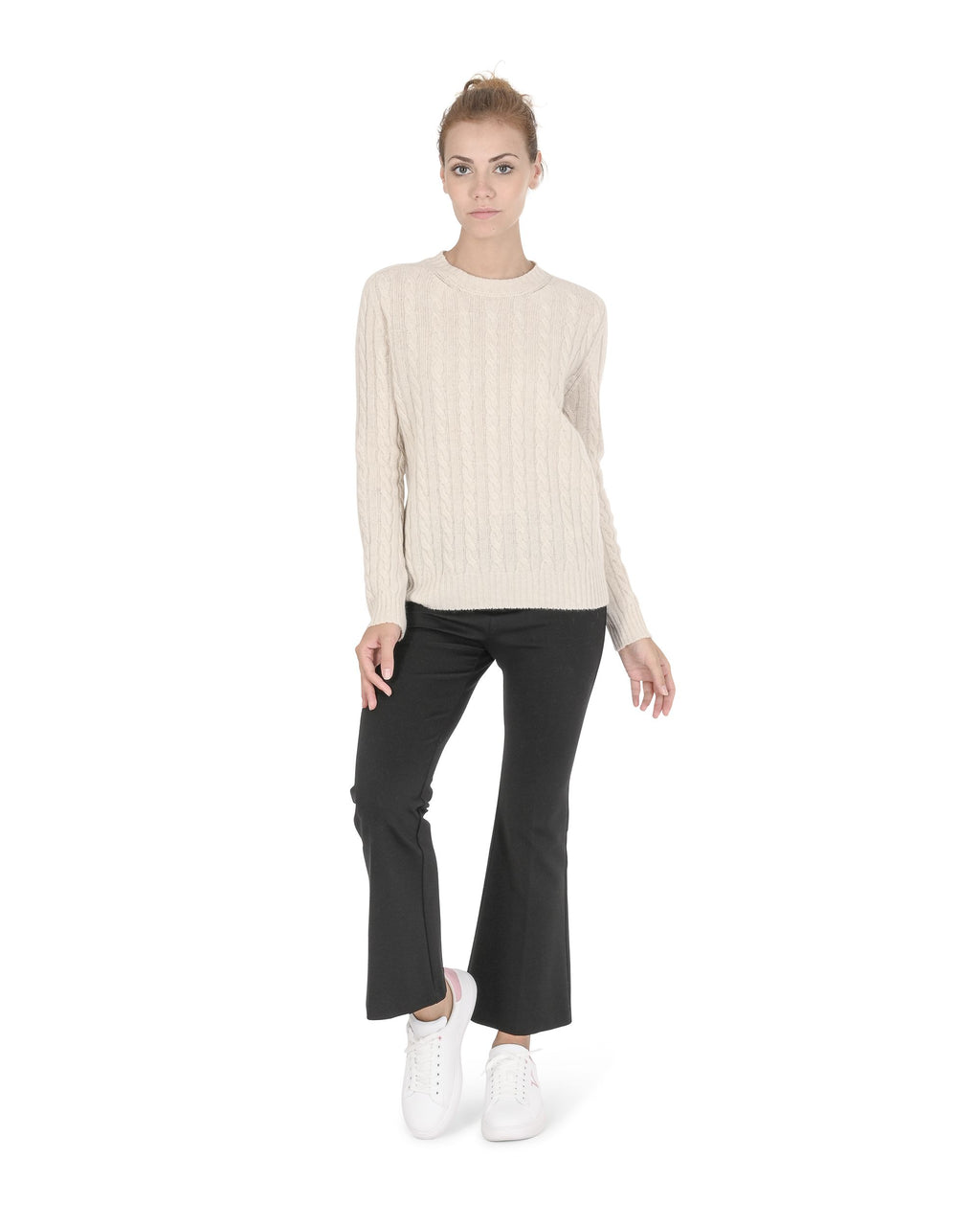 Maglione girocollo da donna in cashmere Crown of Edinburgh COE 0033 CREMA