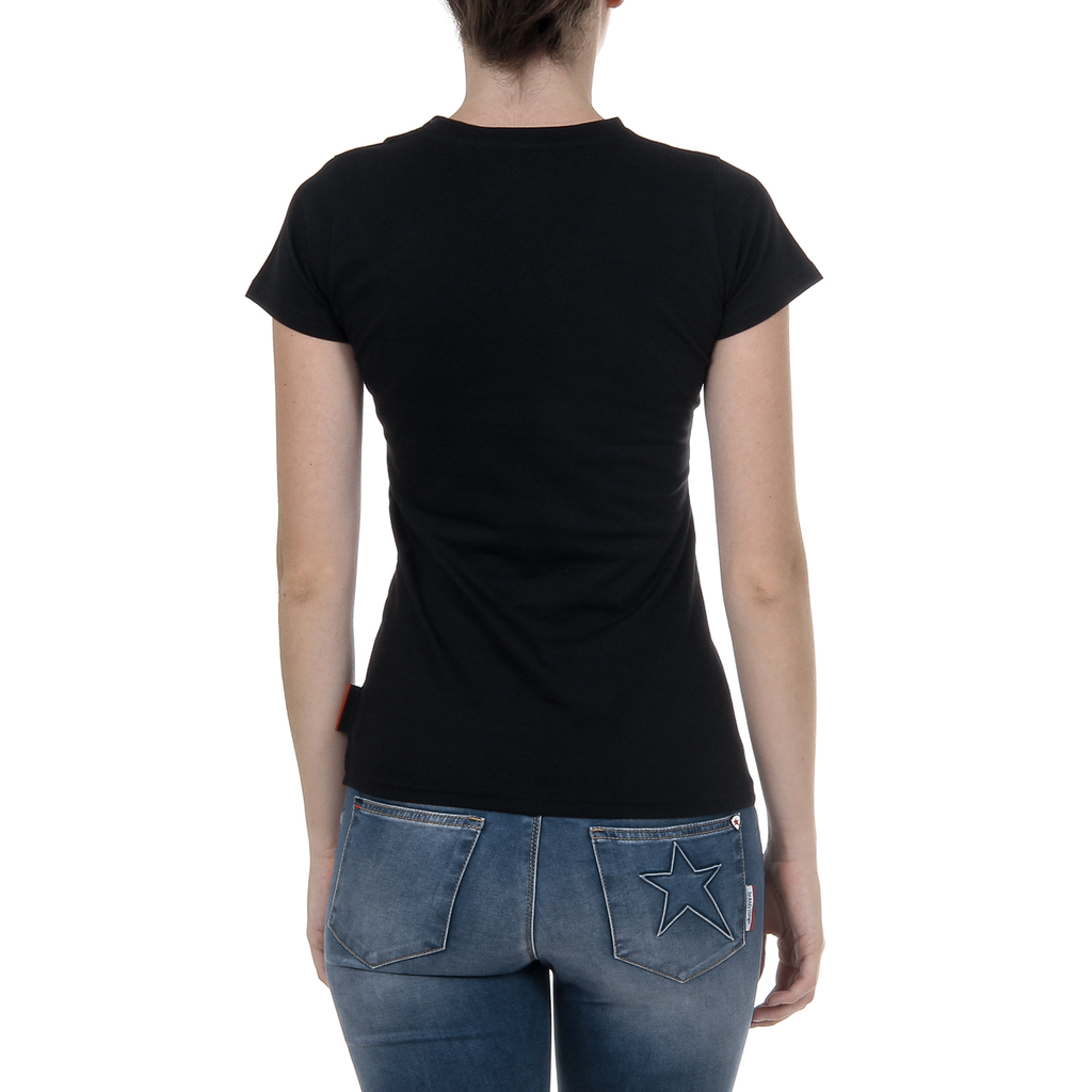 Andrew Charles Maglietta da donna a maniche corte con scollo tondo, nera TARANA