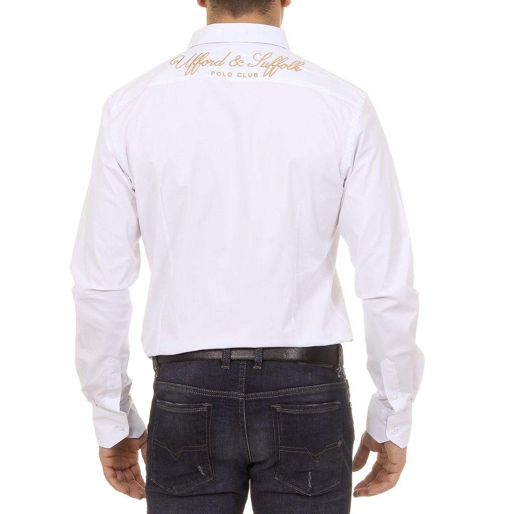 Ufford & Suffolk Polo Club Camicia da uomo a maniche lunghe US010 BIANCO